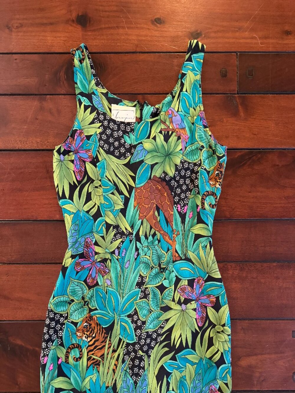 Vintage 90s Spenser Jeremy 100% Silk Jungle Print Sheath Dress 2